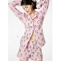 Pink Penguins On Parade Women's Flannel Long Sleeve Classic Pajamas (2 Piece)
